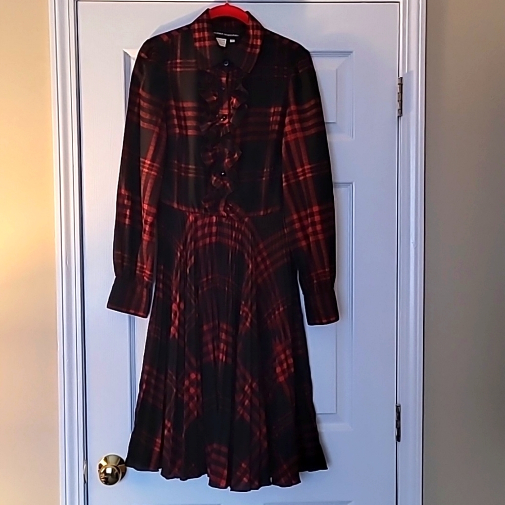 Black Red Plaid Ruffle Pleated Dress Vintage Donna Morgan